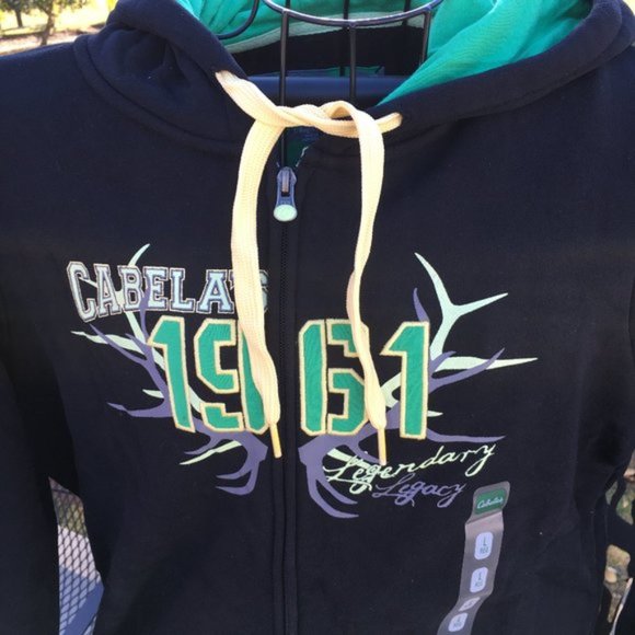 Cabela's Women's Hoodie Black Full-Zip Solid Varsity Black Green Jacket $49.99 - Picture 3 of 9